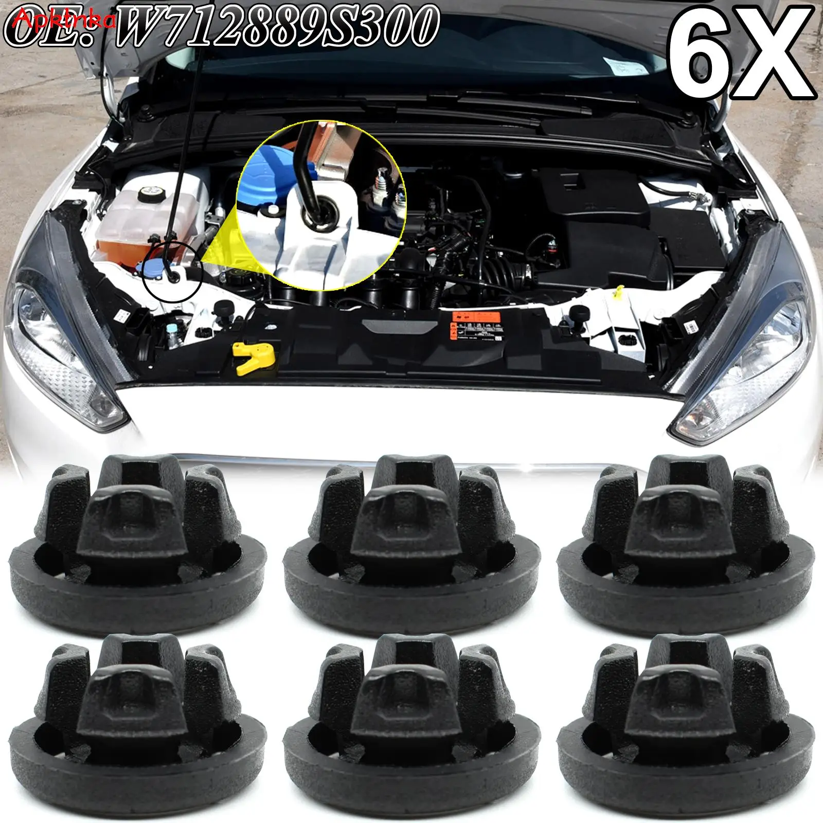 Apktnka 6x For Ford Focus C-Max Fusion Mondeo MK4 Escape S-Max Car Bonnet Hood Support Prop Rod Hinge Nut Grommet W712889S300