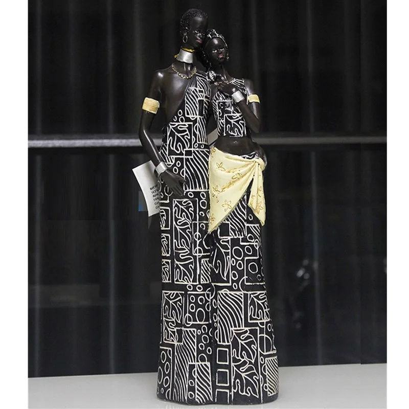 AFRICAN IMPRESSION OF CAMEROON STATUE INUIT COUPLES CHARACTERS ART SCULPTURE CREATIVE RESIN CRAFT DECORATIONS FOR HOME R3415