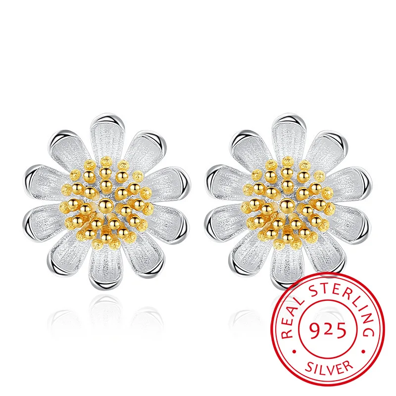 

Simple Fashion 925 Sterling Silver Sunflower Daisy Flower Stud Earrings For Women Jewelry oorbellen pendientes S-E513