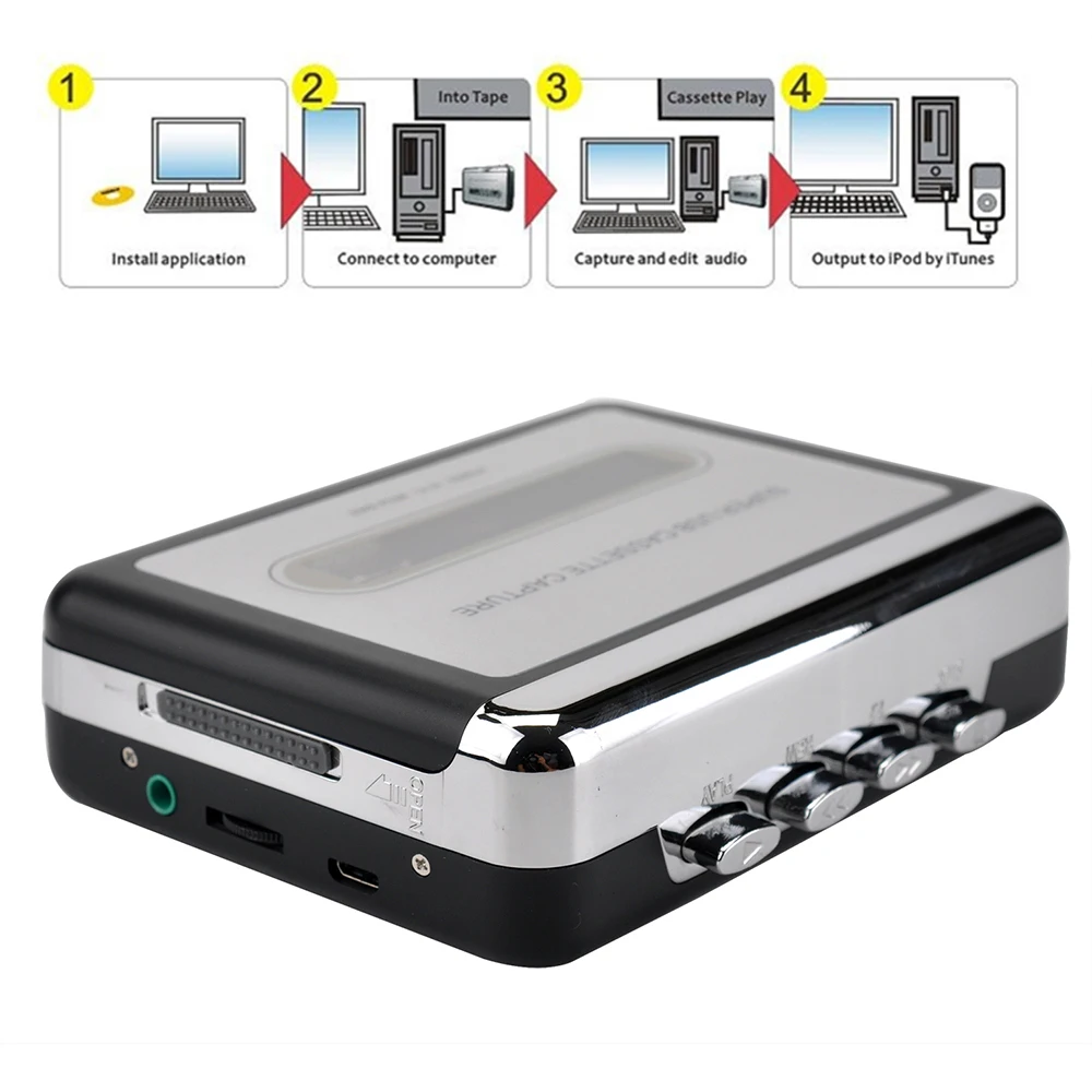 Cassette to MP3 Converter Capture USB Cassette Player Audio Music Player Old Tapes Transfer to Digital Format via PC