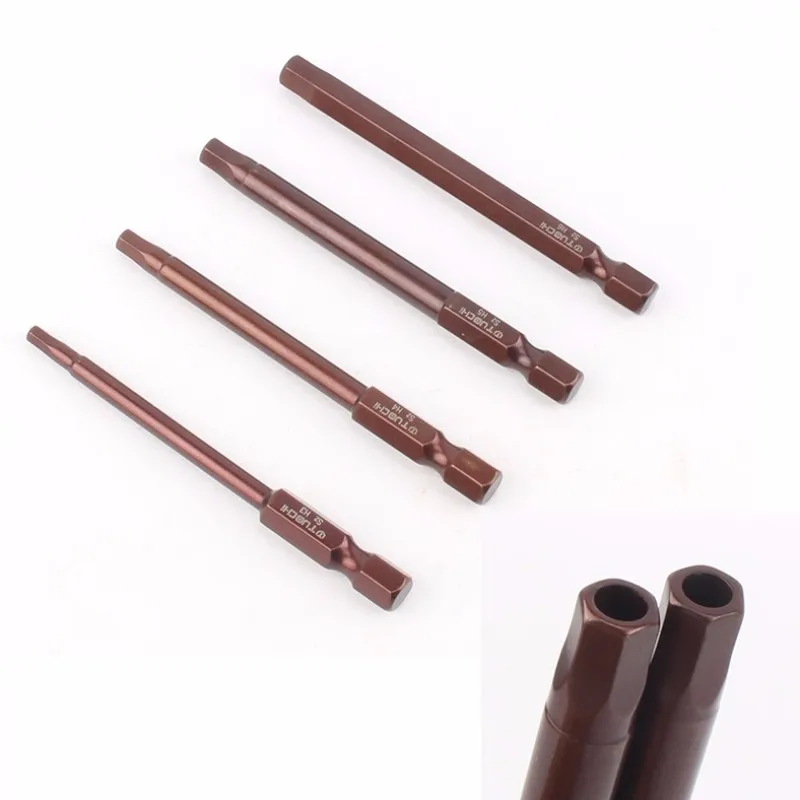 

New 10Pcs L50mm Hexagonal screw Bits with hole H3 H4 H5 H6 Magnetic S2 Steel 1/4" Hex Shank Allen security bit