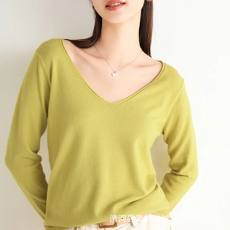 MRMT 2024 Brand New Women's Sweater Sweater For Female Tops Women's  Curling V-Neck Sweater Soft Long Sleeve Bottoming Sweater