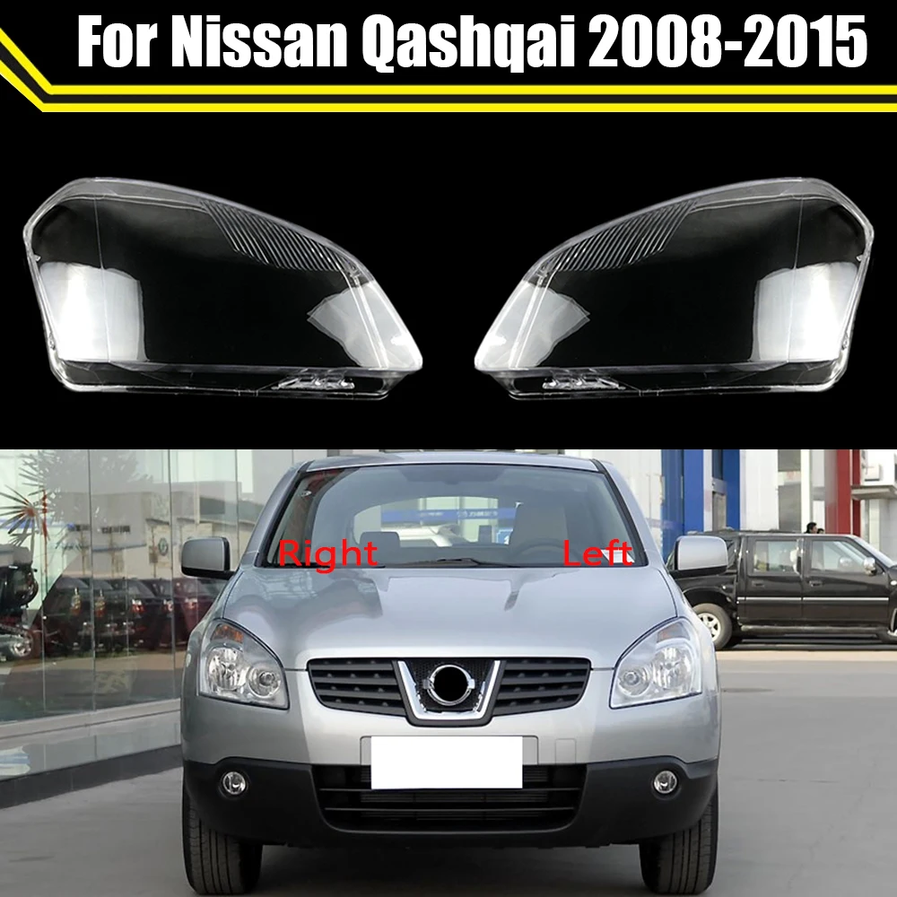 Faro delantero de coche, lámpara de cristal, pantalla transparente, cubierta de faro para Nissan Qashqai 2008 ~ 2015, carcasa de luz automática