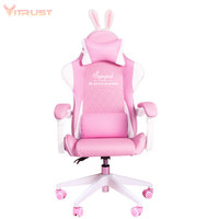 Pink Gaming Chair PU Leather High Back Ergonomic Racing Office Desk Computer Chairs with Lumbar Support Rabbit Ears