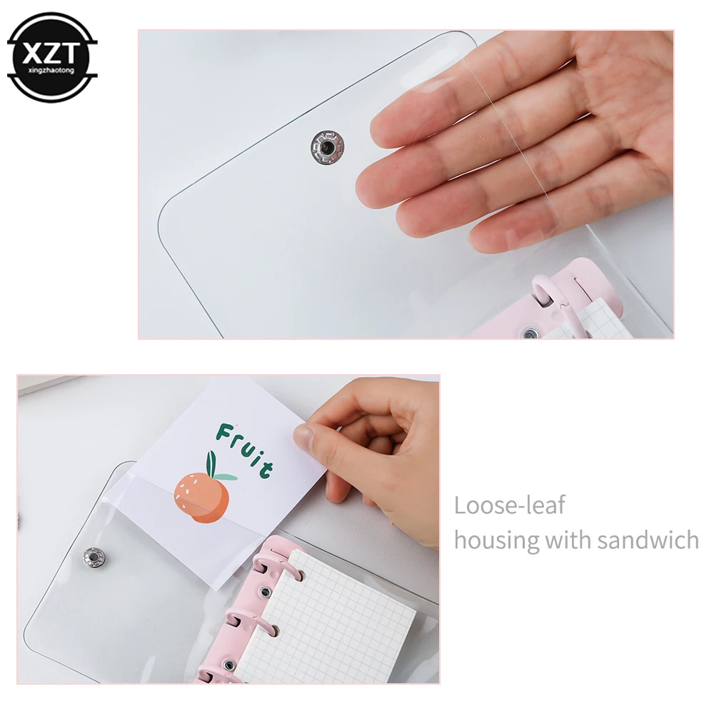 미니 귀여운 루스 리프 포켓 핸드 북, 크리에이티브 휴대용 투명 3 홀 바인더 다이어리 메모장 카와이 문구