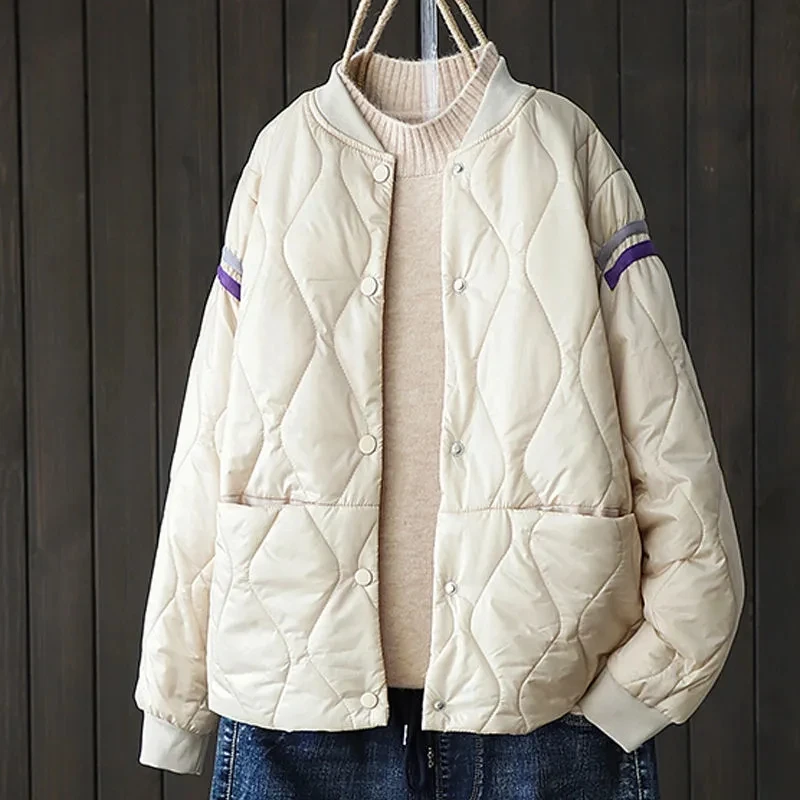 Cotton-padded clothes women's loose diamond lattice women's short jacket baseball uniform women's spring  autumn clothes