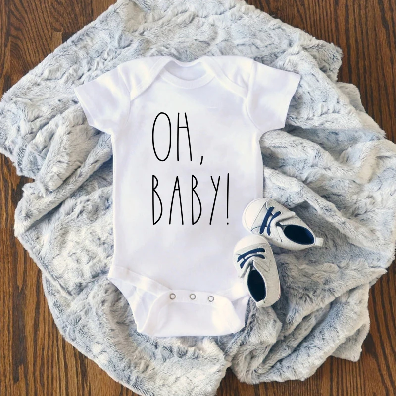 

Oh Baby Newborn Baby Bodysuit Cute Short Sleeve Cotton Baby Boy Girl Onesies Rompers Pregnancy Announcement Onesie Clothes