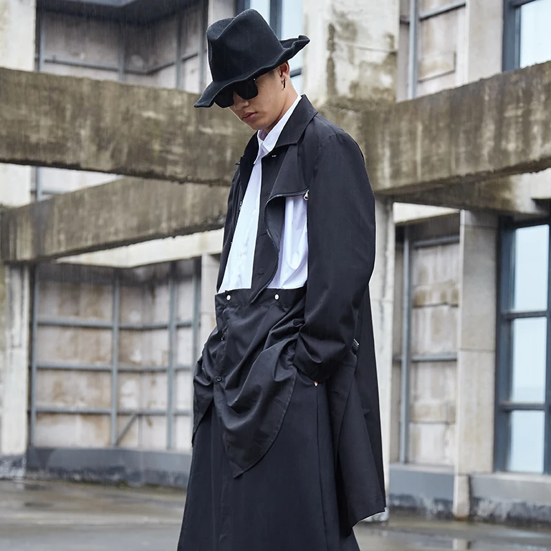 Mannen Nieuwe Yamamoto Classic Dark Japanse Medium Lengte Blazer Met Diagonale Rits Ontwerp