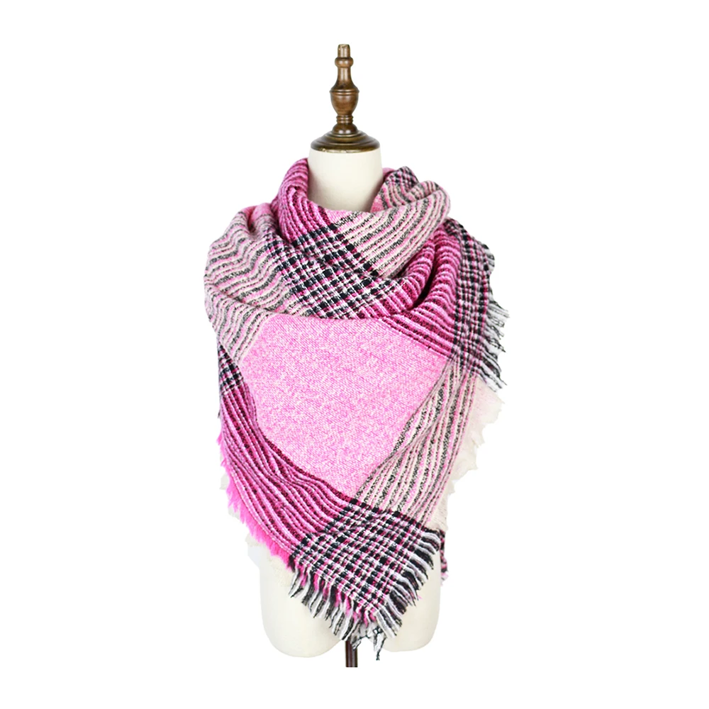 Bufanda triangular Poncho de felpa a cuadros para mujer, chales, capas, envolturas, ropa de invierno para el cuello, 120 g/pc rsi