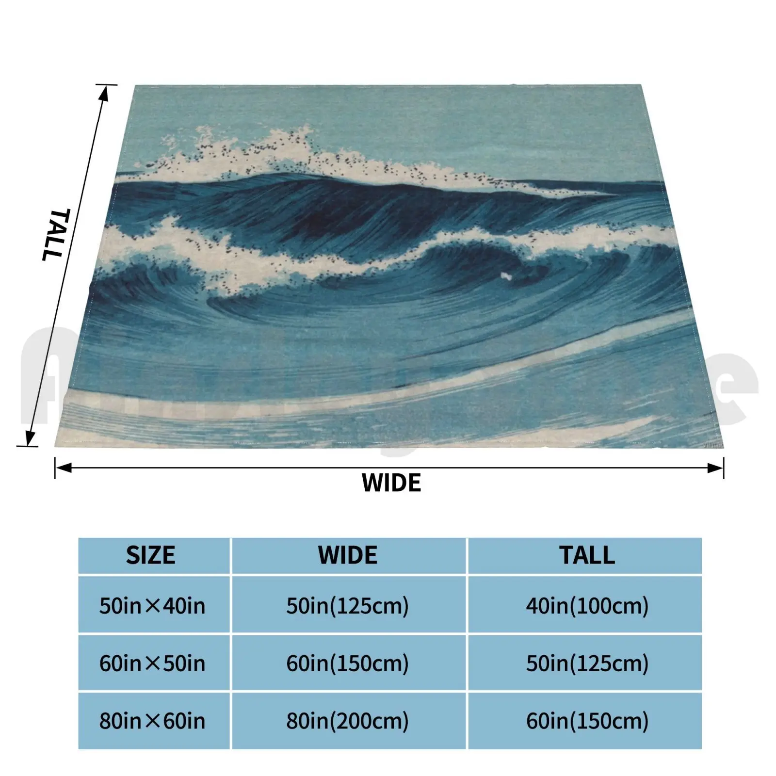 Hatozu Ocean Waves Vintage Print Blanket Fashion Custom Japan Japanese Vintage Woodcut Blockprint Color Asian