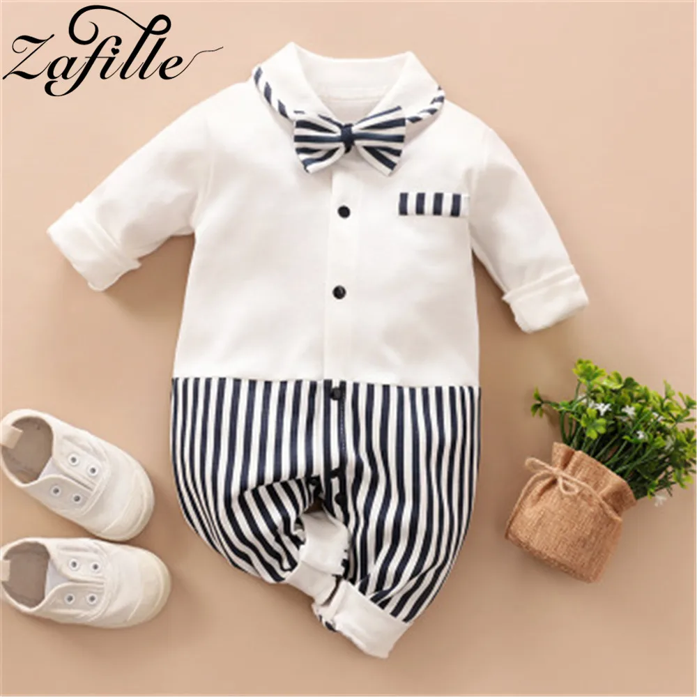 ZAFILLE Men\'s Baby Clothes Gentleman Costume For Newborns Boys Sleepwear Baby\'s Rompers Jumpsuit With Necktie Boy Baby Clothing