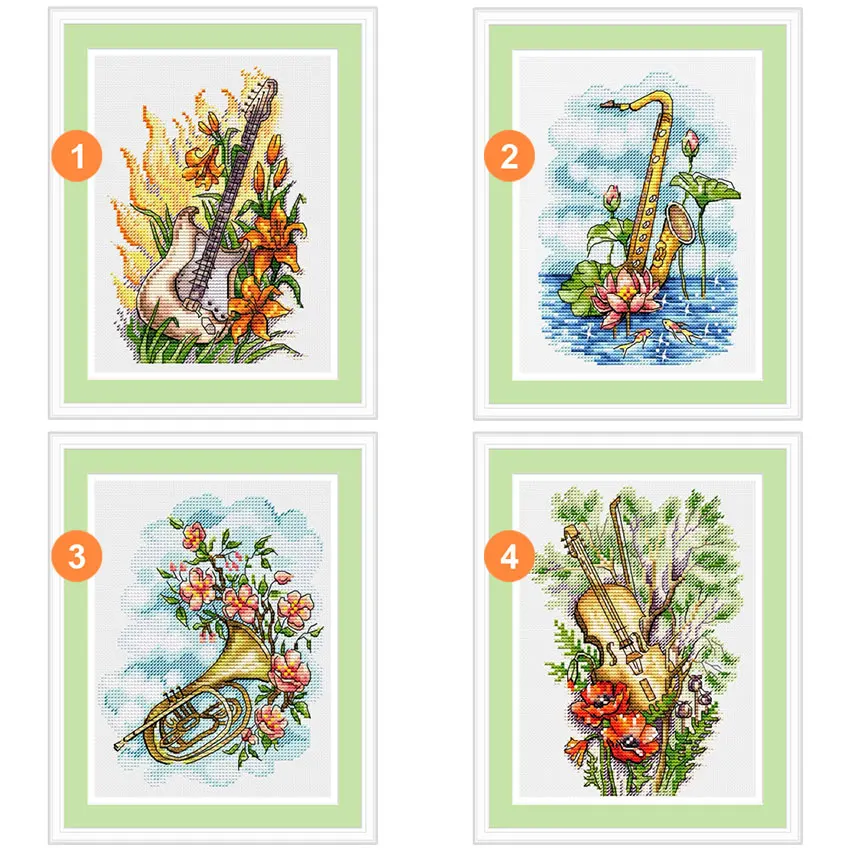 Fishxx Musical Instrument Printed on Canvas Counted Chinese Cross Stitch Kits set Embroidery Needlework Cute embroidered