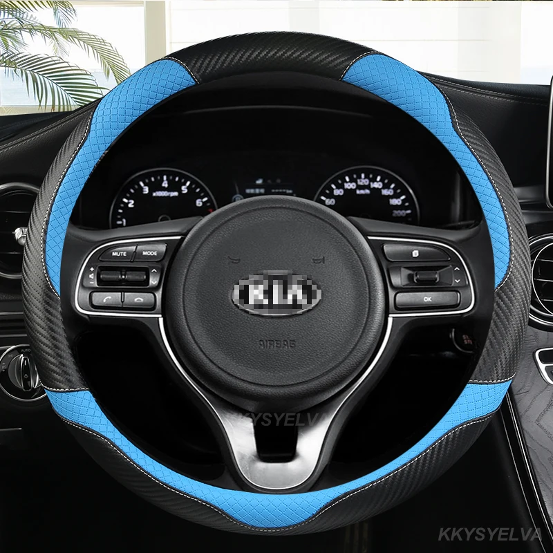 Carbon Fiber Leather Car Steering Wheel Cover for Kia Ceed Sportage Picanto Cerato Seltos Soul Rio 3 4 5 Auto Accessories