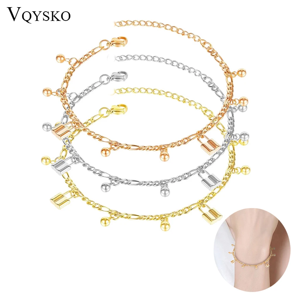 Fashion Filaments Candy Jewelry Bracelet With Lock Charm Gold Color Adjustable Stainless Steel Chain Bracelets For Girls Gift