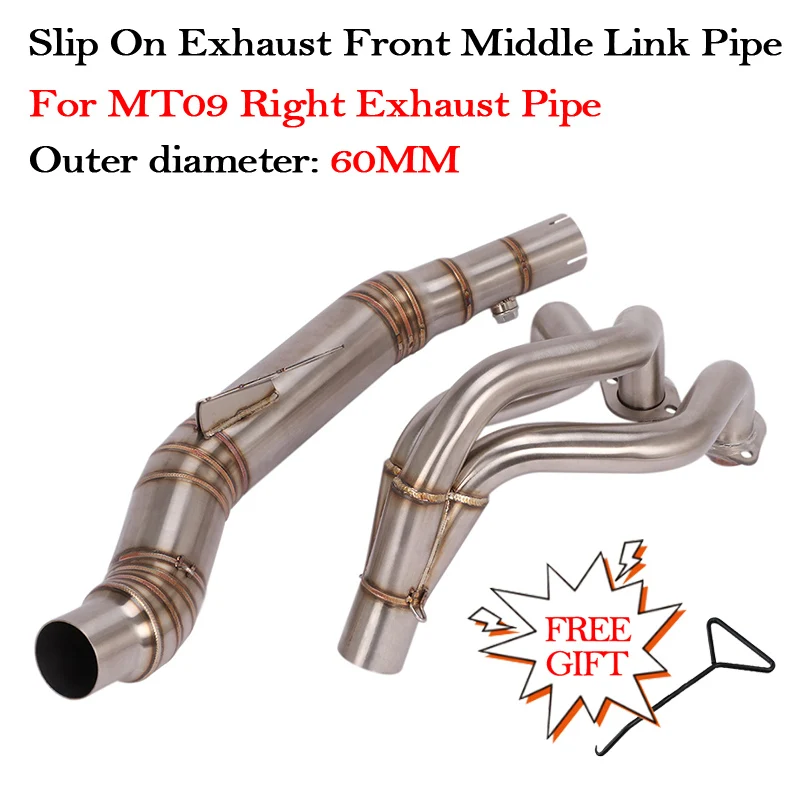 

Slip On Motorcycle Exhaust Muffler Escape Tube Modified For YAMAHA MT09 MT-09 MT 09 Front Middle Link Pipe Outer Diameter 60MM