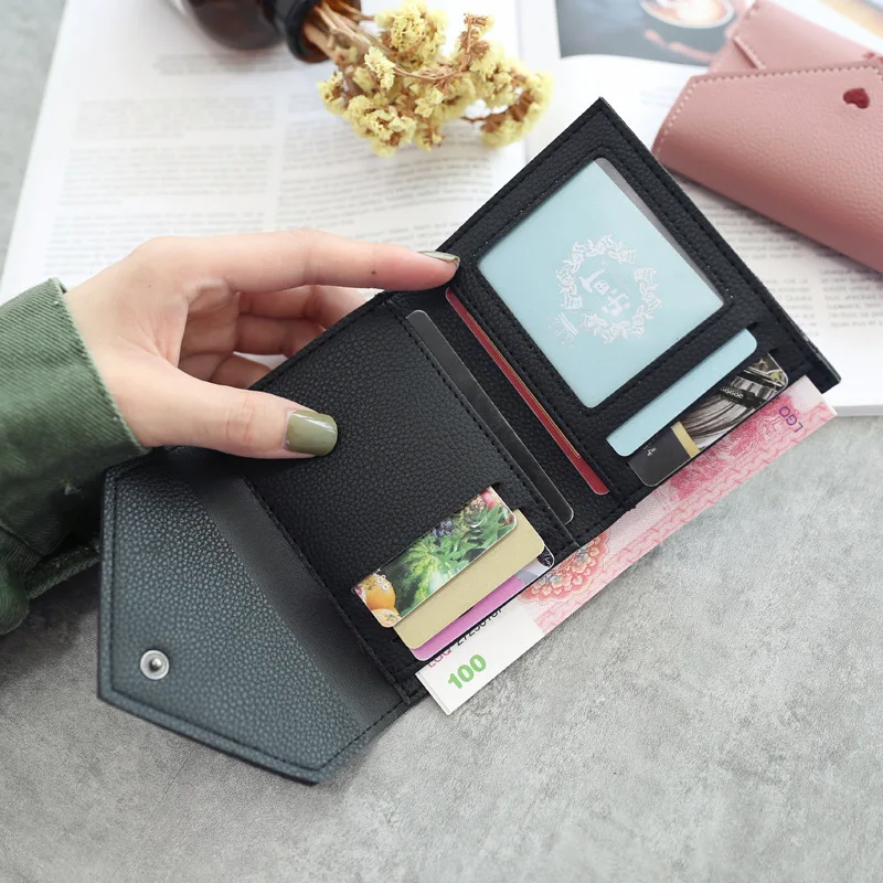 Korean Women Short Wallets Love Embroidery Small PU Leather Coin Purse Ladies Female Hasp Clutch Multifunction Money Card Holder