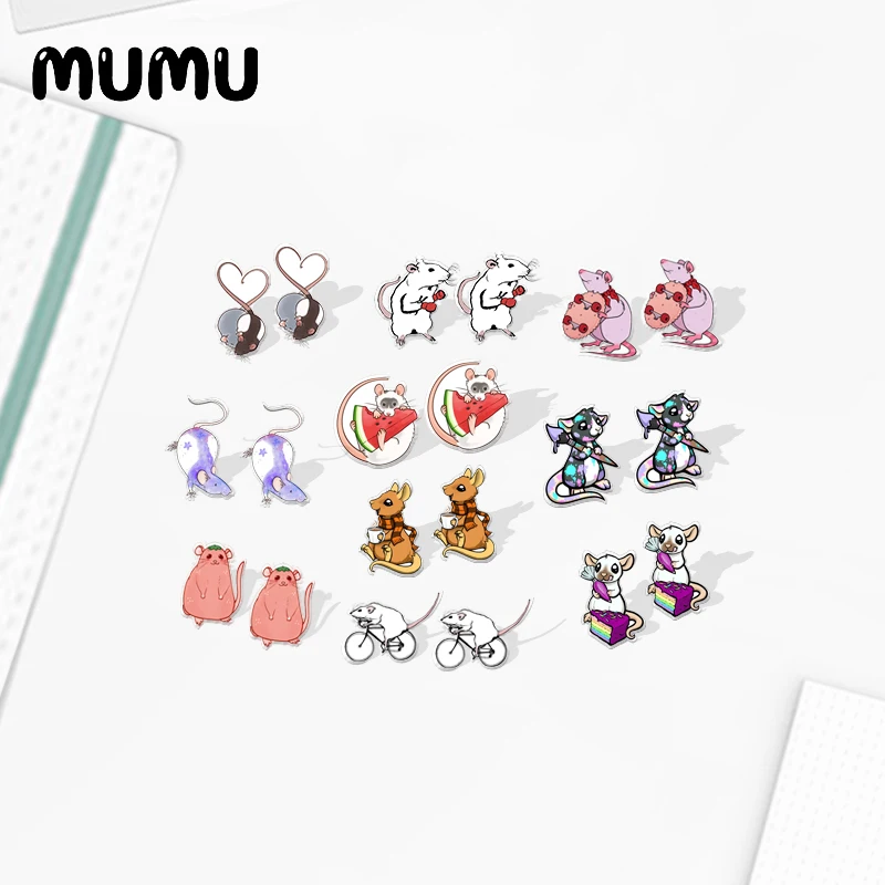 2020 New Naughty Rat Stud Earring Resin Jewelry Epoxy Mouse Acrylic Earrings Handmade Gifts Friends