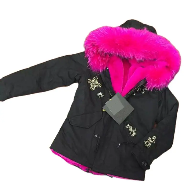 

Hot Pink Real Raccoon Dog Collar,Beading Mr&Mrs Winter Thick Fur Wear,Short Black Parka&Jacket