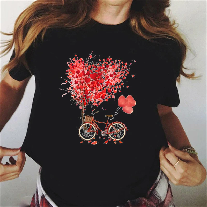 

Hot Sale Red Love Tshirt Women Balloons Bicycle Tree Printed White T Shirt Femme Summer Top Female Tumblr Clothes Streetwea