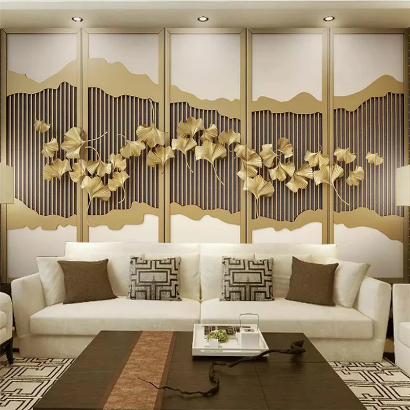 

Custom wallpaper 3d photo murals new Chinese gold ginkgo leaves line living room background wallpaper papel de parede 3d mural