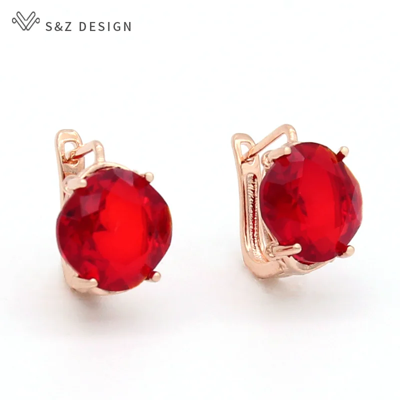 S&Z DESIGN New Geometric Square Zirconia Dangle Earrings For Women Wedding Jewelry Trendy Fashion Simple Red Eardrop