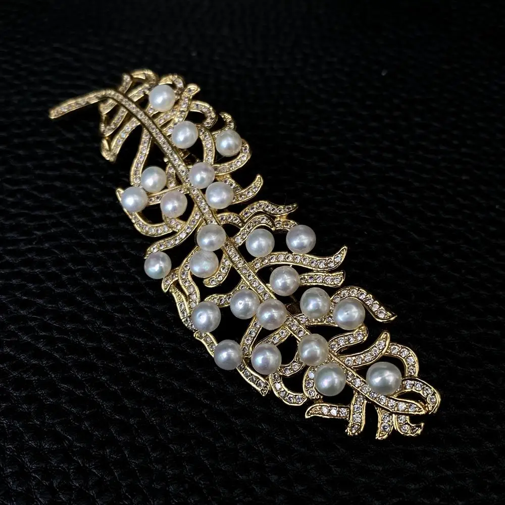 

Y·YING Freshwater Cultured White Pearl Cubic Zirconia Pave Gold Plated Brooch Pin