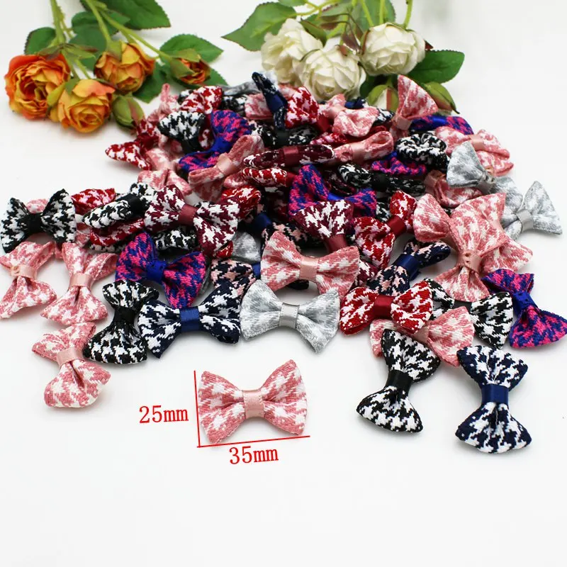 20pcs/lot 25mm*35mm mini Fabric bows jewelry ornament satin ribbon bowtie DIY Craft Wedding Scrapbooking Decoration Supplies