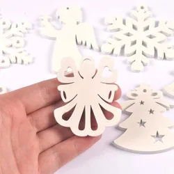 5pcs + 1m corda di canapa ornamento per albero di natale pendenti in legno appesi angeli bianchi/albero/fiocchi di neve decorazioni natalizie per la casa