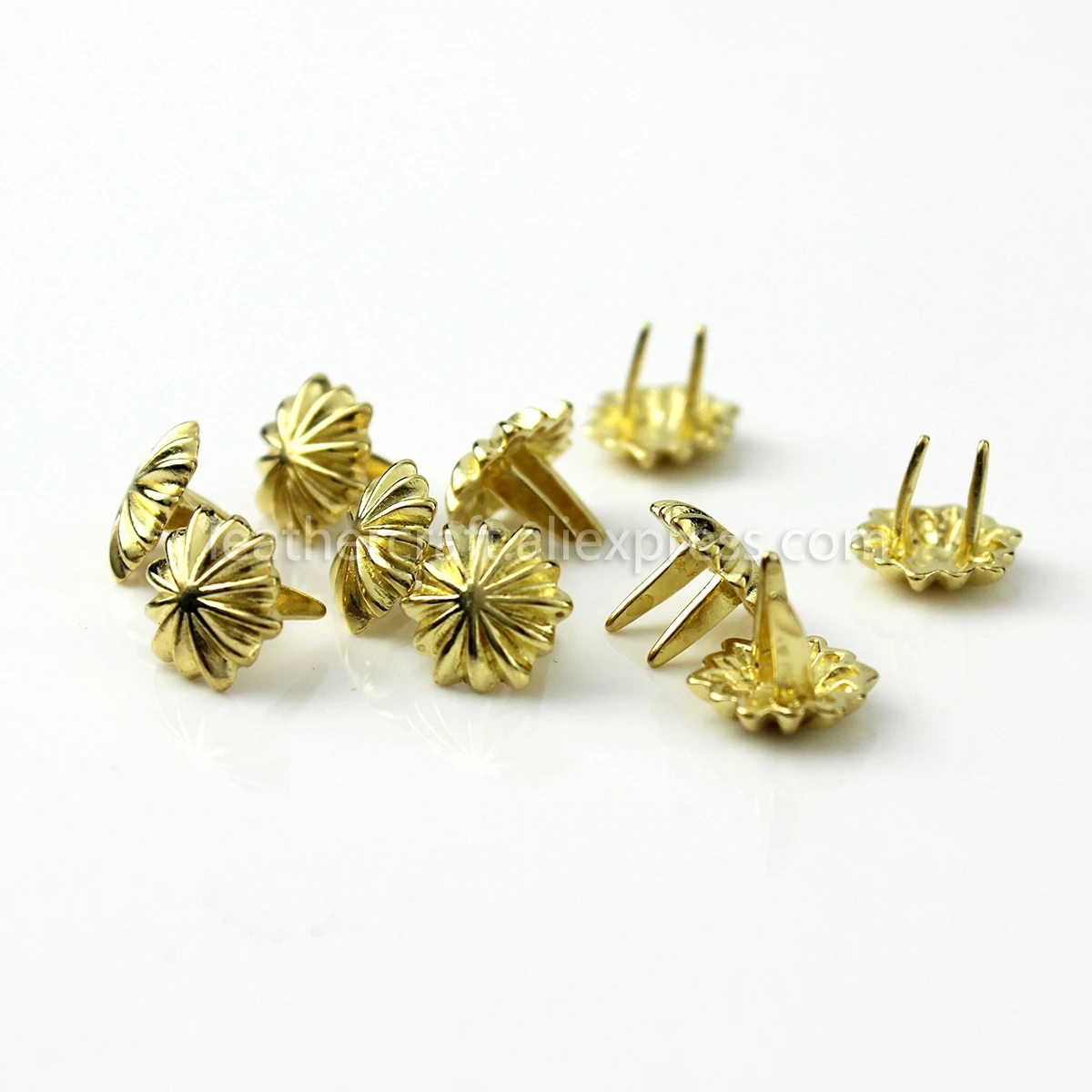 10Pcs High Quality Solid brass chrysanthemum prong conchos staples for leather bracelet belt decor Bag Strap Snap Hook 11mm/13mm