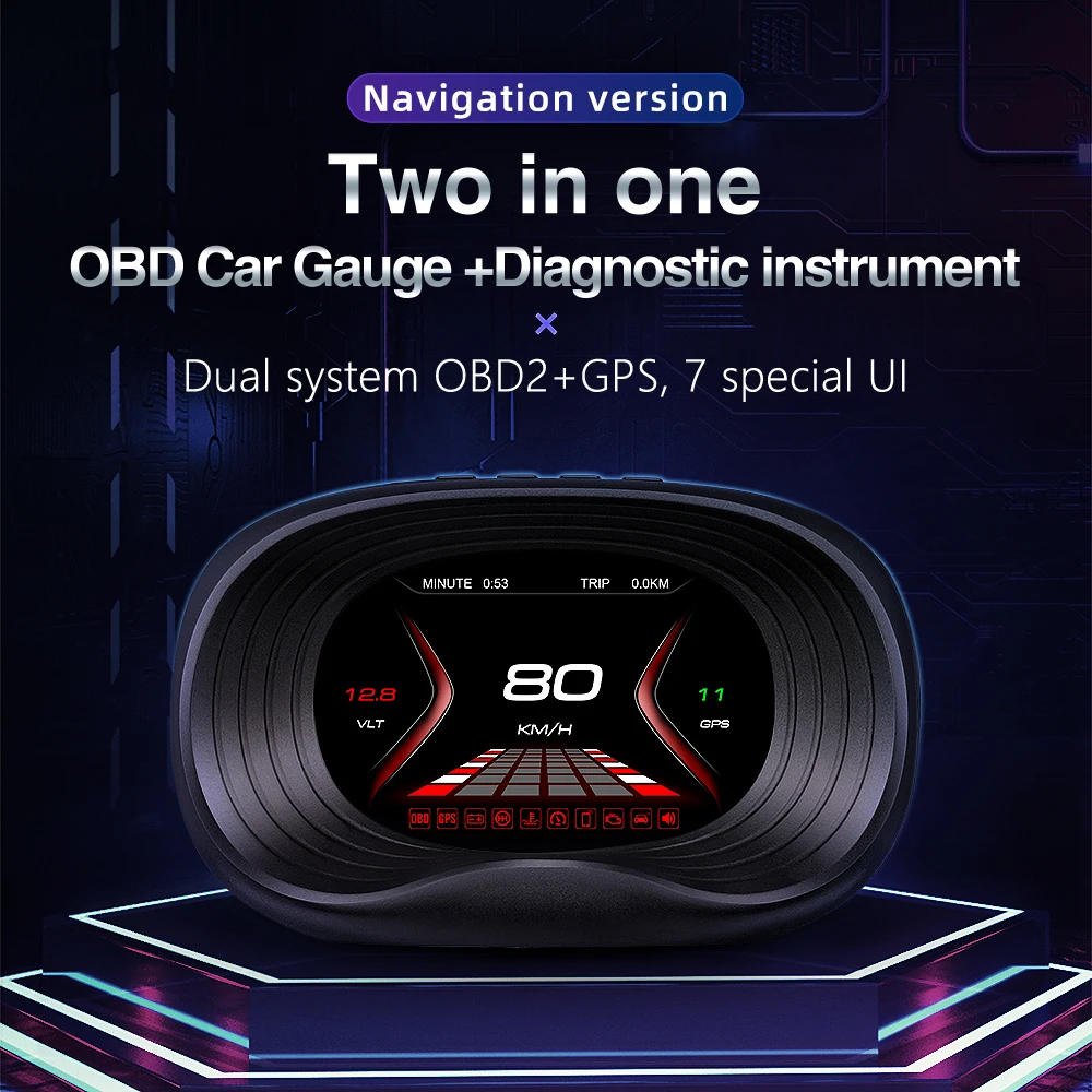 P20 Car Electronic HUD Head Up Display Universal OBD2 GPS  navigation Speed Projector Display Fuel Consumption Temperature