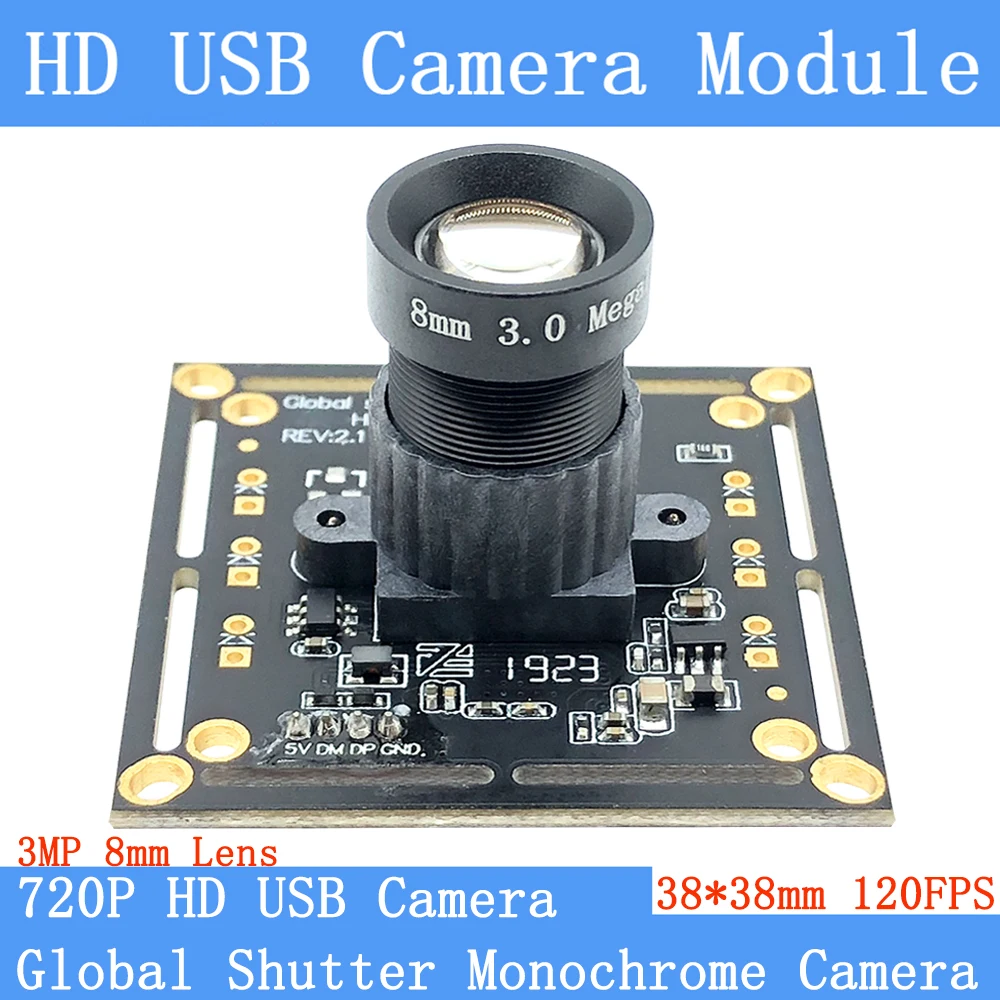 

HD 8mm 12mm Lens High Speed 120FPS Global Shutter Monochrome USB Camera Module OTG UVC Linux 720P Mini CCTV Surveillance Webcam