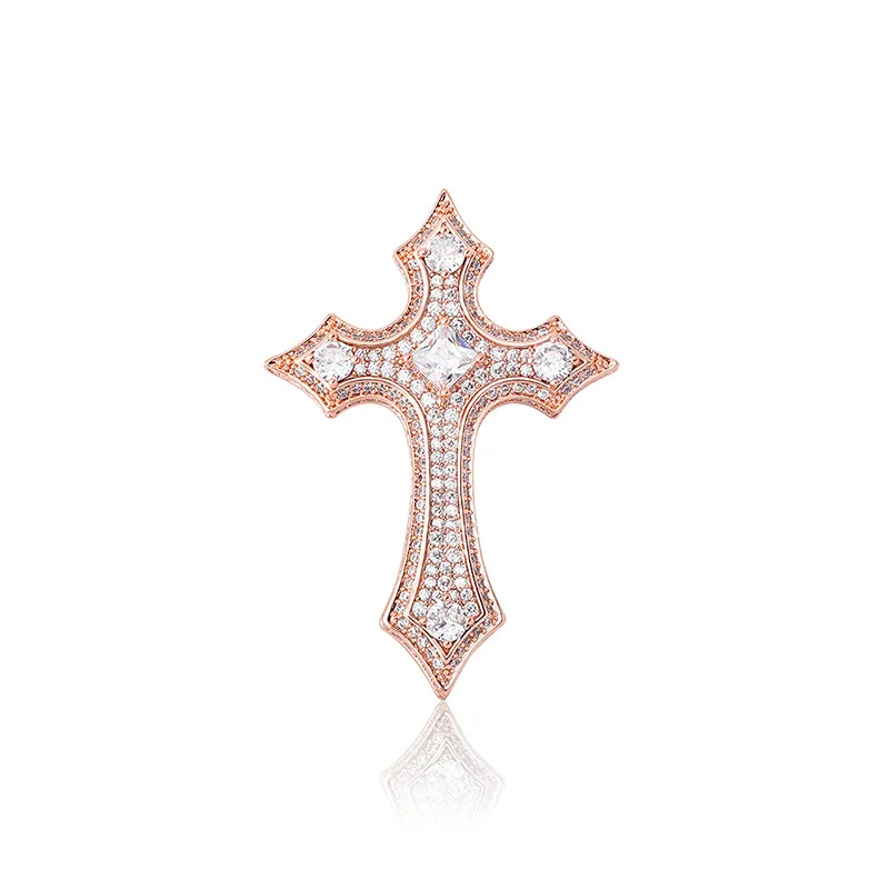 Hip Hop Claw Setting AAA+ CZ Stone Bling Iced Out Knights Templar Cross Pendants Necklaces for Women Men Rapper Jewelry Gift