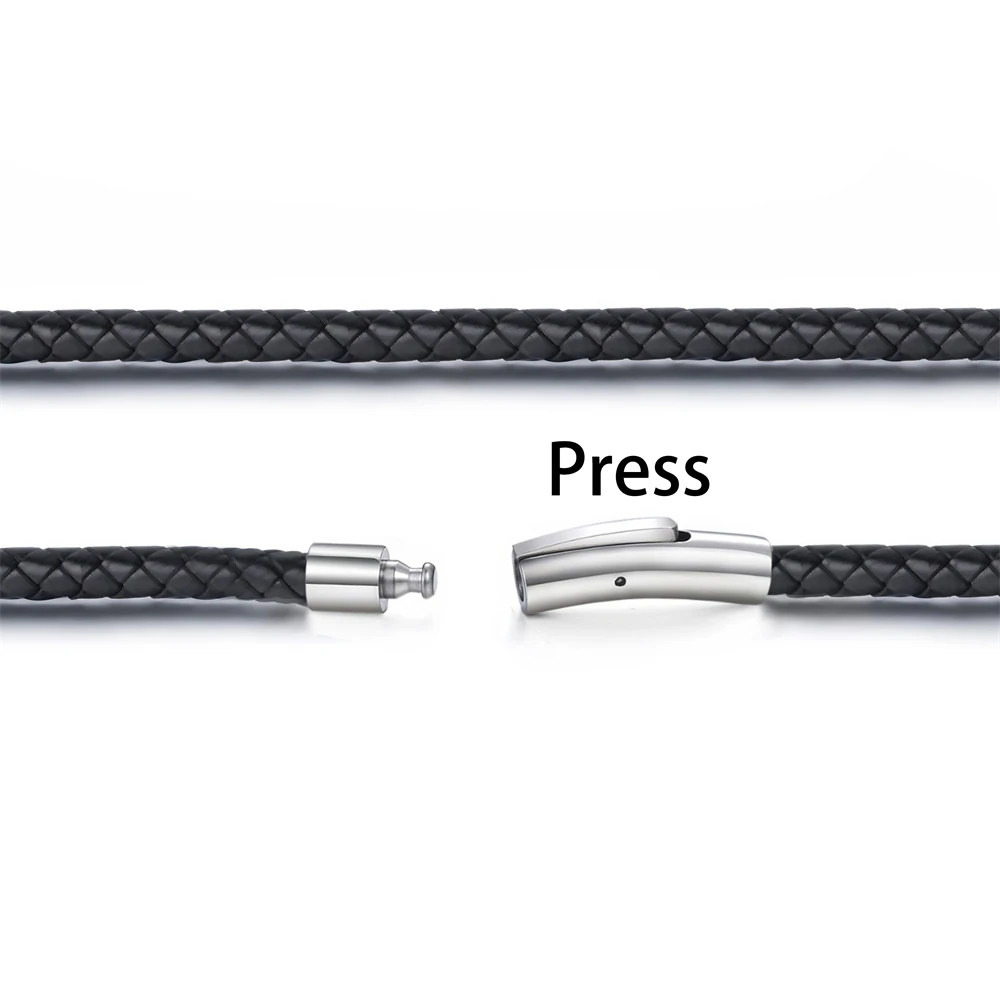 Black Leather Necklaces for Men Women 3mm Choker Braided Genuine Leather Necklace Cord Stainless Steel Magnetic Clasp