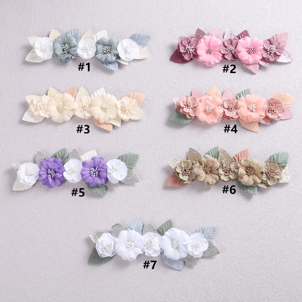 14pc/lot 2021 New Pearl Lace Flower Nylon Headband Botique Infant Vintage Artifical Flower Elastic Headbands Hair Accessories