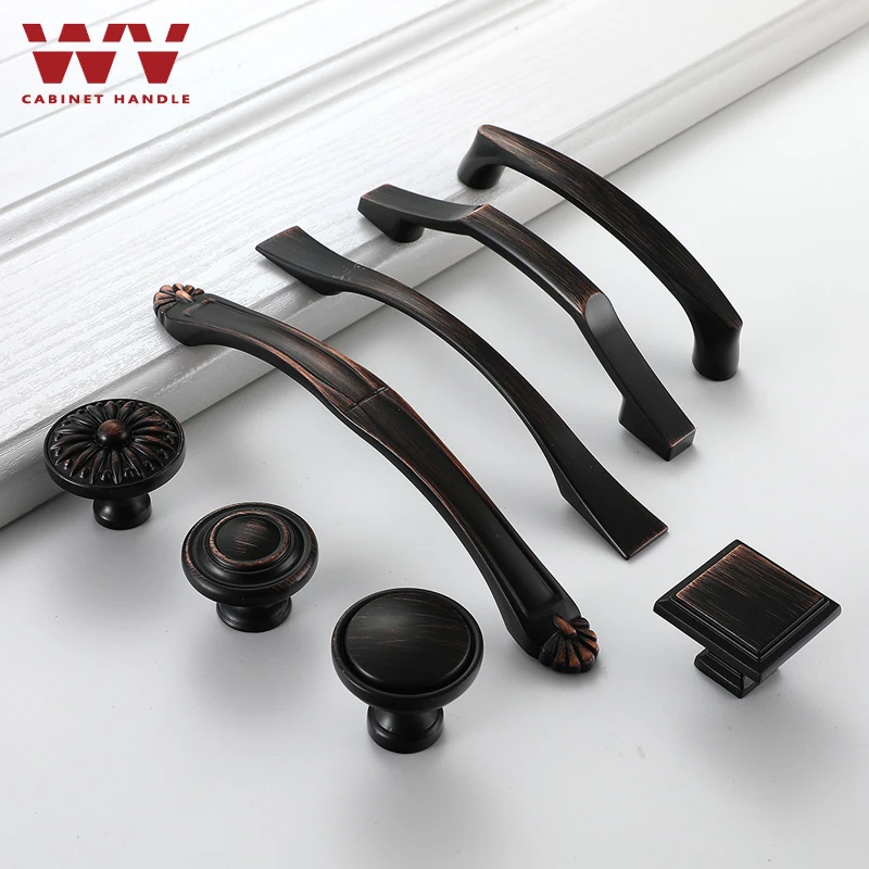 WV Zinc Black Bronze Cabinet Handles American Style Kitchen Cupboard Door Pulls Furniture Handle Drawer Knobs Hardware 936
