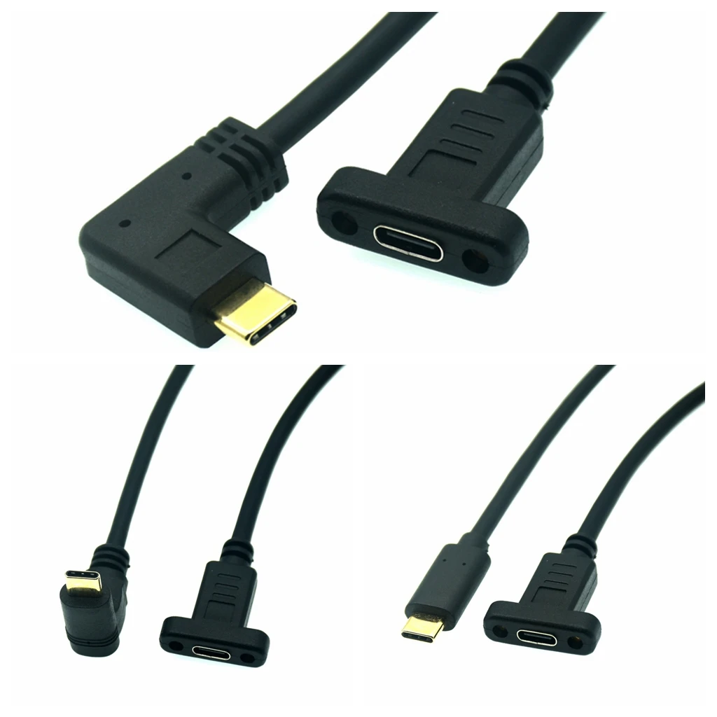 10 Gb/s 100 W 5 A PD 4K USB-C USB 3.1 Typ C 90 stopni kąt prosty Przedłużacz męski na żeński z otworem na śrubę do montażu panelowego — zdjęcie 3