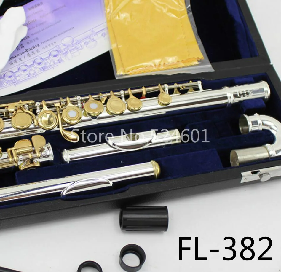 

Hot MARGEWATE Silver Flute FL-382 Small Curved Heads 16 Holes Open C Key Silver Plated Gold Lacquer Key Flute with Case