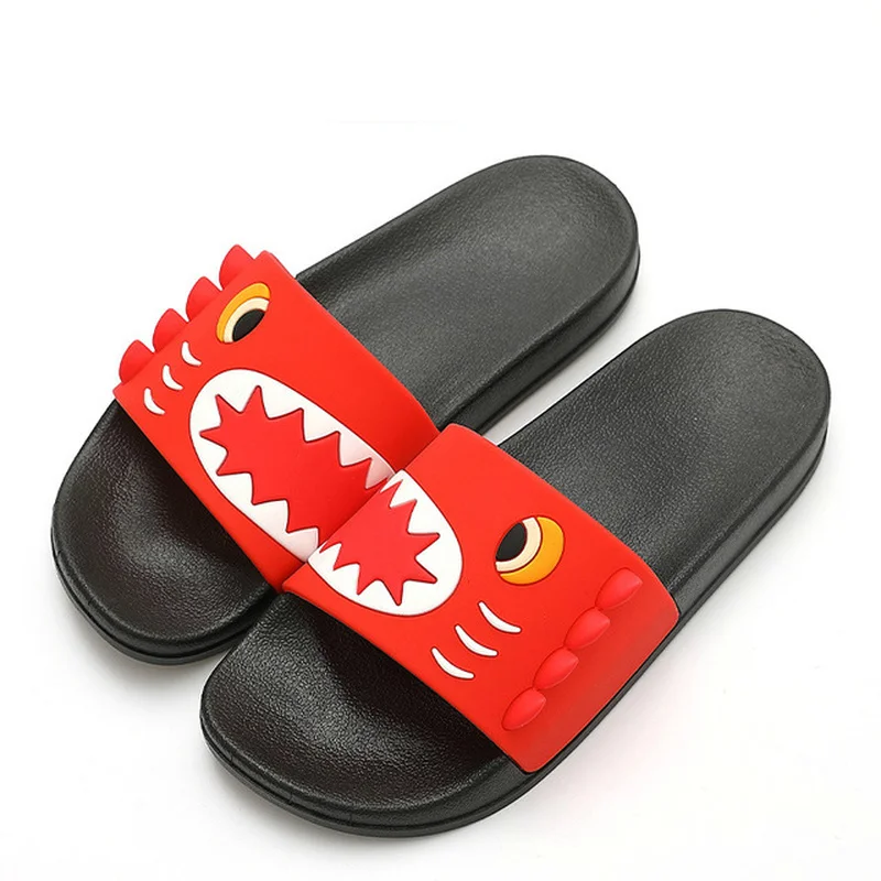 Women Summer Slippers Indoor Home Cute Cartoon Dinosaur Fretwork Thick Flat Heel Bathroom Slides Non Slip Cute Ladies Shoes 2021