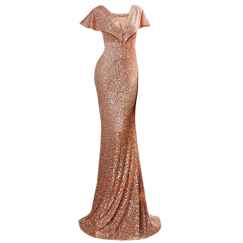 Beauti-emily – robe longue de forme sirène pour femme, tenue de soirée élégante, col en V, en paillettes, tenue de bal, été, 2021