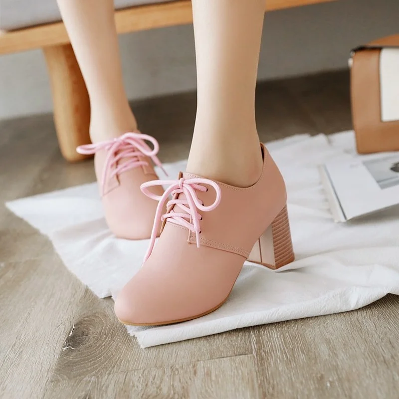 

2022 New Arrival High Heels Women Pumps Lace Up Round Toe Footwear Office Ladies Shoes Fashion Sweet Mules Shoes Feminimo Comfy