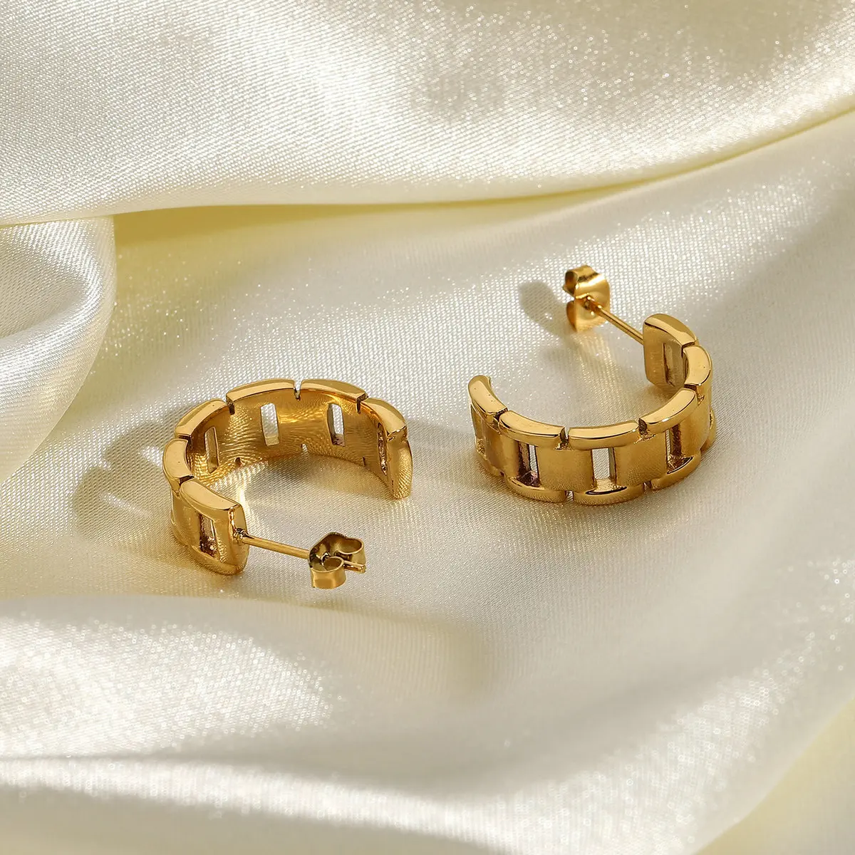 d 316 Stainless Steel Hoop Chain Earrings Luxury Rectangle C Shape Earrings Gold Plated for women