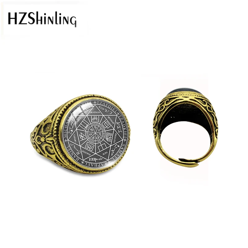 Seals Of The Seven Archangels Vintage Rings Glass Cabochon 16mm Antique Rings  Adjustable Rings for MEN