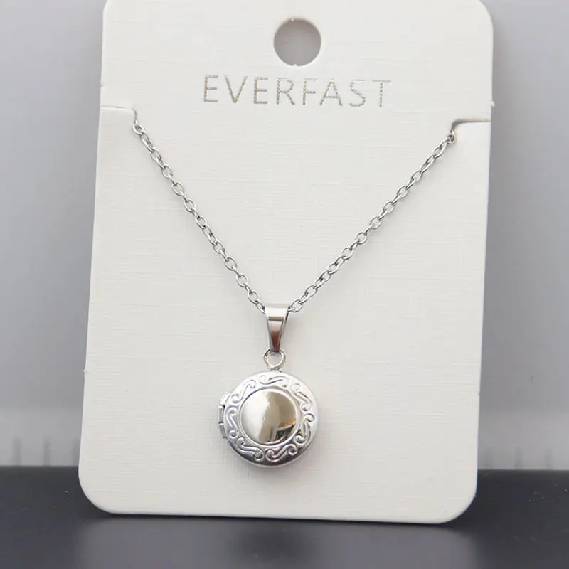 1pc Tiny Engraved Round Photo Frame Pendant Geometric Charms Floating Locket Necklaces Women Kids Fashion Memorial Jewelry