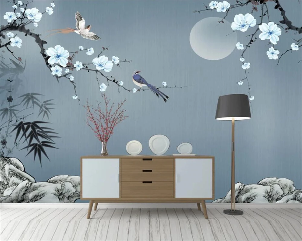 

Custom Wallpaper Hand painted brushwork Magnolia Flowers and birds TV Sofa Background wall Relief material self-adhesive mural