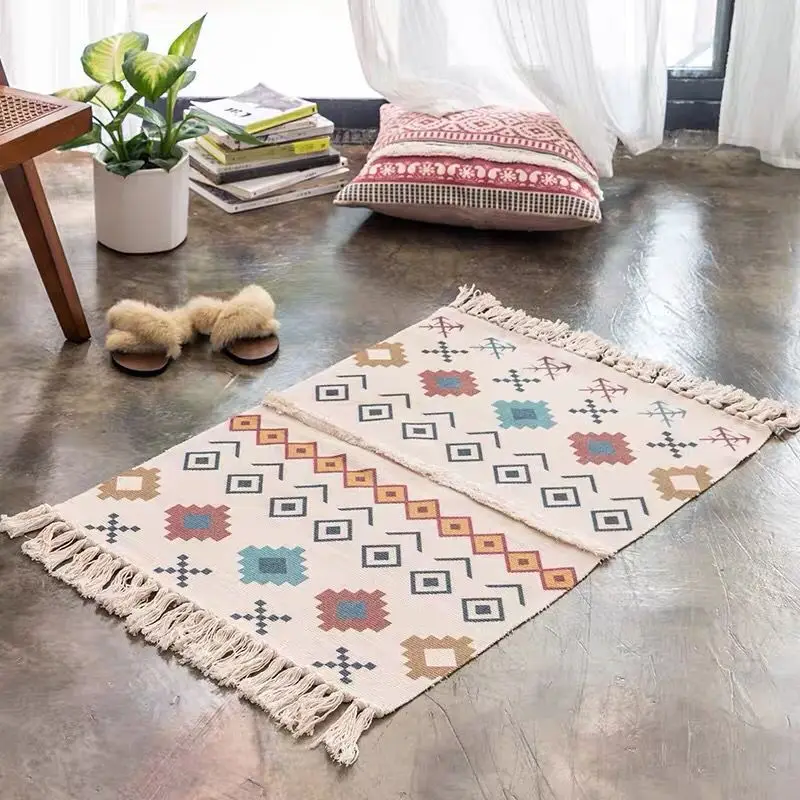 Cotton Rug Modern Nordic Geometric Area Carpet Home Tapetes Living Room Decoration Floor Mat Door Mats Rugs Hotel Decor 60x90cm