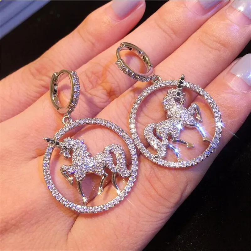 

personality Vintage Fashion Jewelry 925 Sterling Silver Unicorn Drop Earring Party Women Wedding Dangle Earrings For Lovers