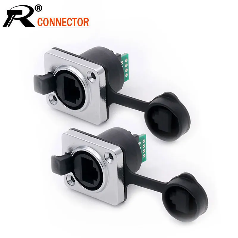 10pcs/lot 8P8C RJ45 Female Jack Panel Mount with PCB Board IP65 Waterproof RJ45 Ethernet Plug Socket Chassis Connector Terminal