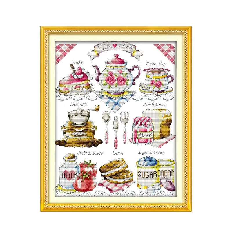 Cookie time and Tea time cross stitch kit cartoon food 18ct 14ct count canvas stitching embroidery DIY handmade needlework