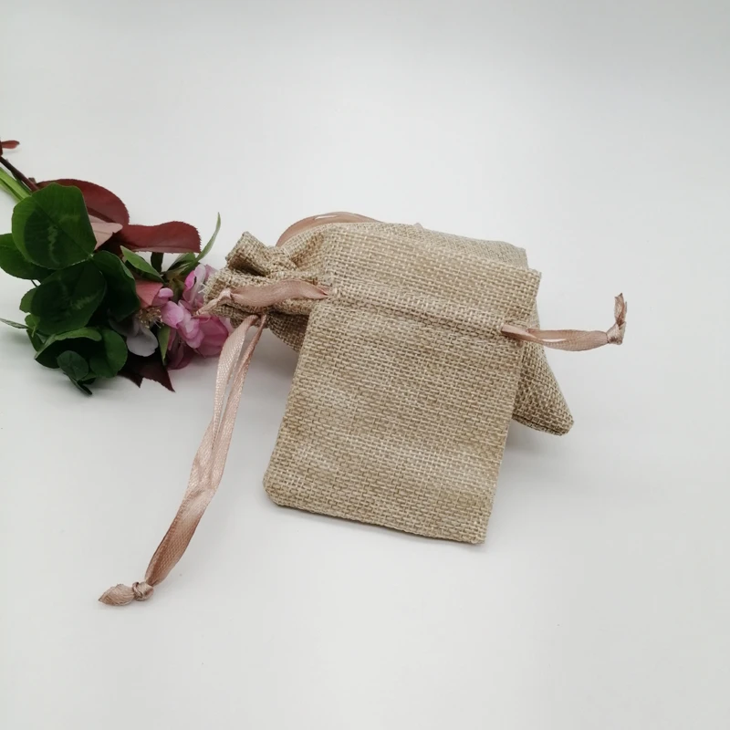 Tote Linen Fabric Bag Sack Jute Gift Bags Silk Ribbon Drawstring Jute Bag for Webbing Party Packaging Bags Storage Travel Pouch