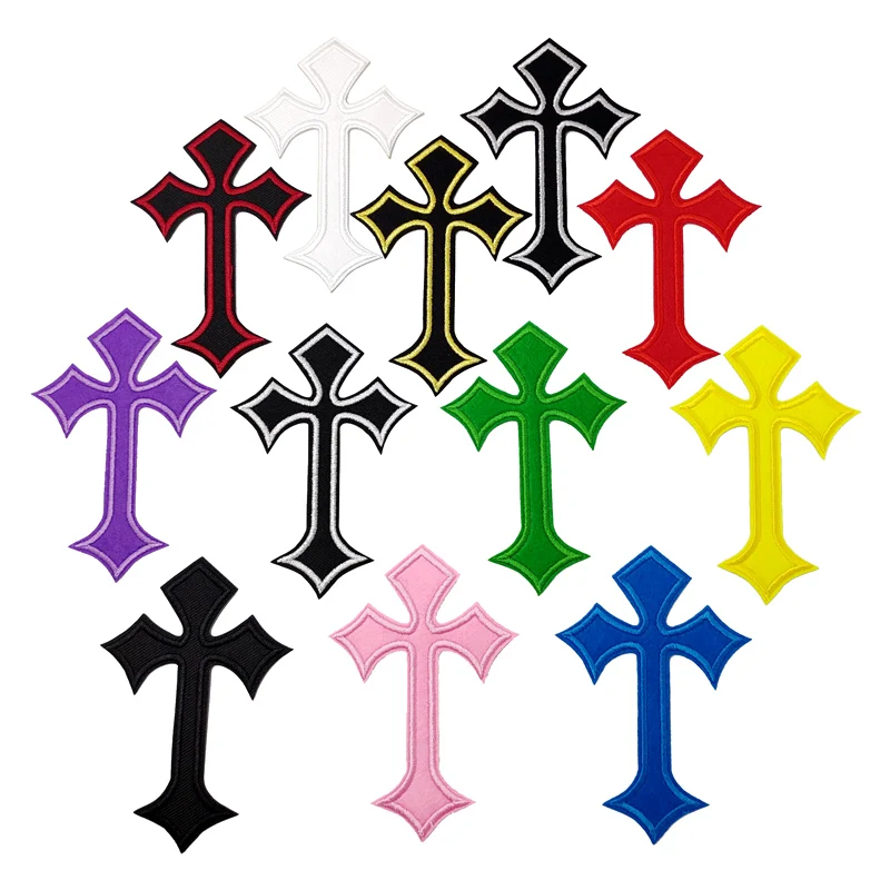 CROSS Embroidered Applique Patches Fabric Garment Apparel Clothing Accessories Embroidery Badges Red Yellow Gold Silver Blue